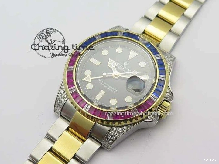 MiroTime 0511 GMT-Master II 116759 SS YG Bp-Maker Blue Red Ruby Crystal Black Dial On SS YG Bracelet A SmoothTexture 3771